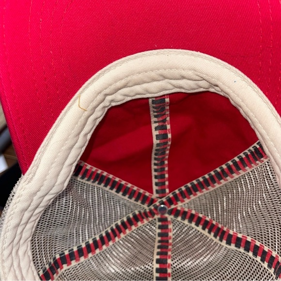Red and Tan Trucker Hat with Mesh Back colors light - Picture 4 of 5
